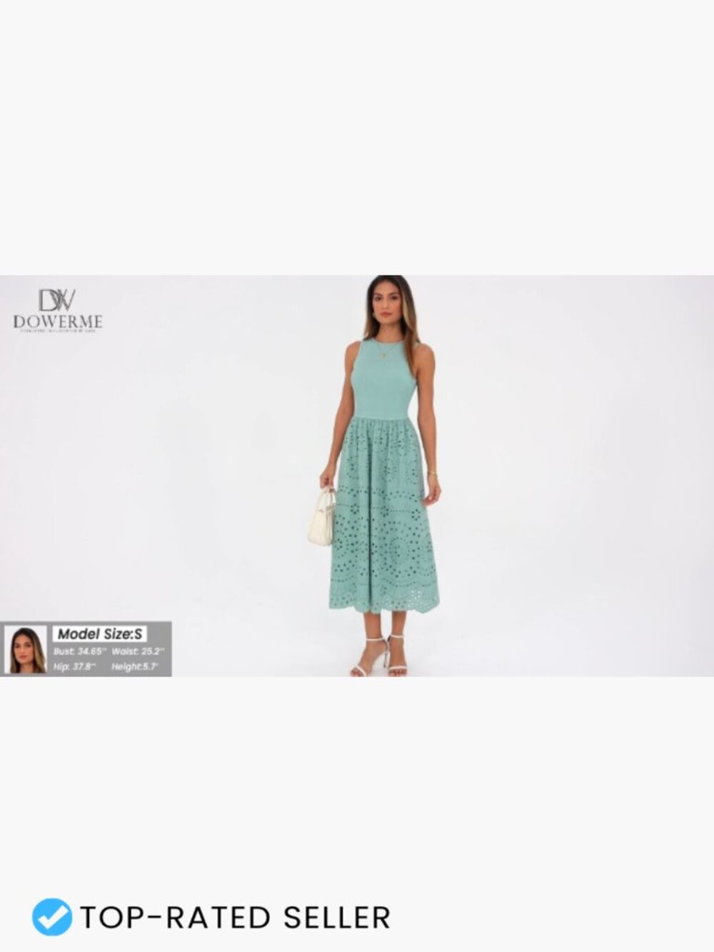 Sleeveless Lace Eyelet Cotton Maxi Dress A-Line Boho Casual with Pockets - Picture 7 of 7